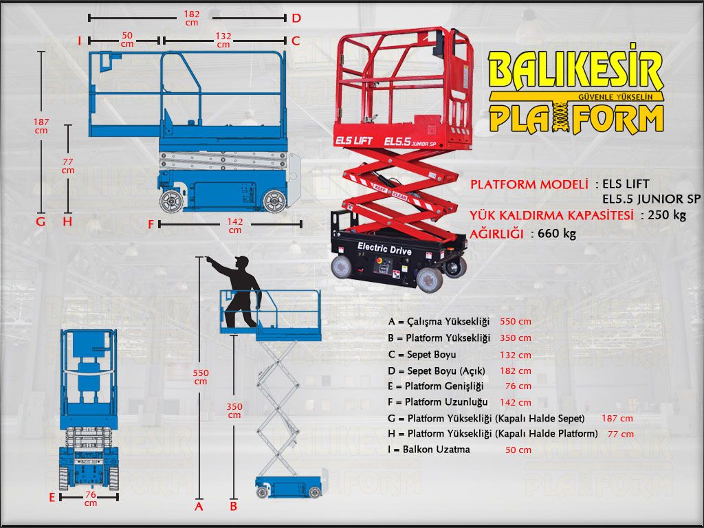 AKL MAKASLI PLATFORMLAR - 5.5 Metre Akl Makasl Platform (Sepet Uzatmal)